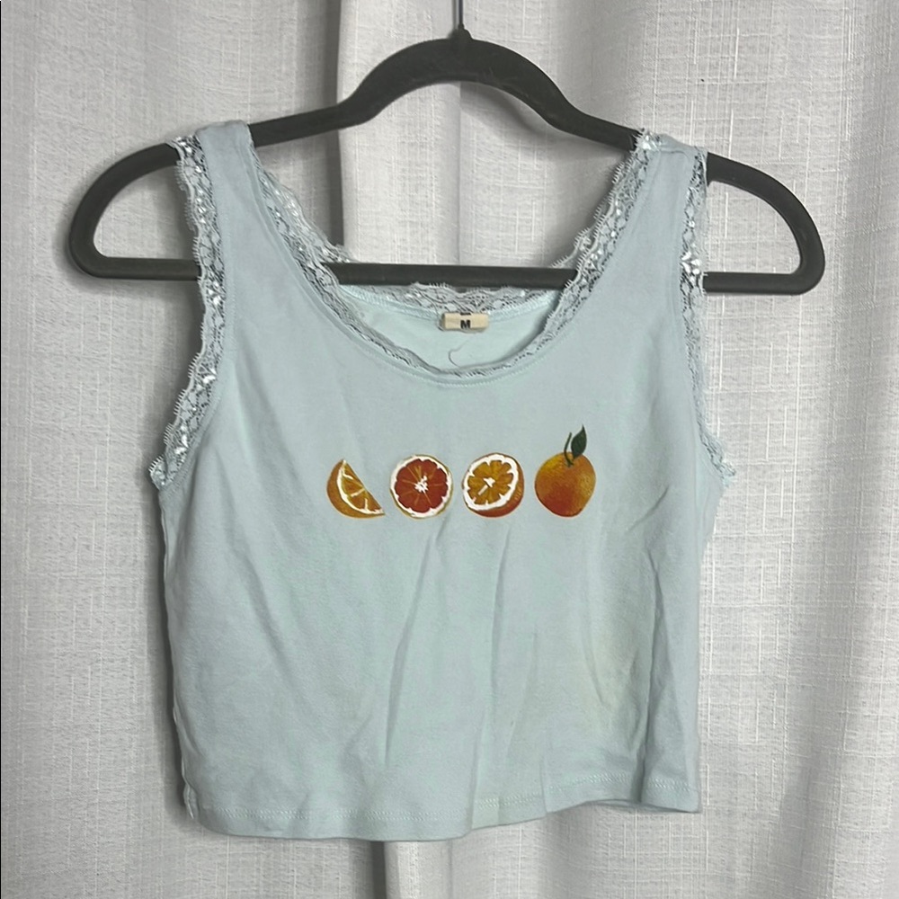 VibeN’ | Blue citrus print cropped tank